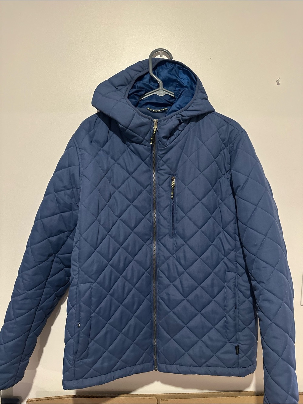 Men's Quilted Hooded Bomber Jacket - Blue